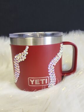Yeti Red Mug with Iridescent Rhinestone Accents Handmade F3